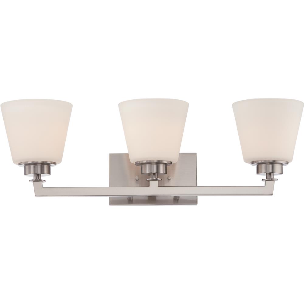 Nuvo Lighting 60/5453  Mobili - 3 Light Vanity Fixture with Satin White Glass in Brushed Nickel Finish
